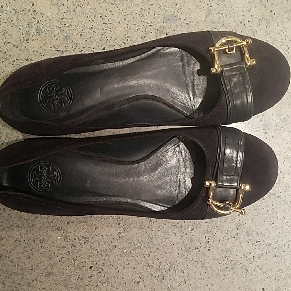 Navy Suede Tory Burch Flats With Buckle Size 8.5